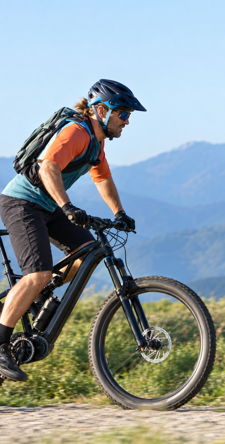 A cyclist riding a mountain path