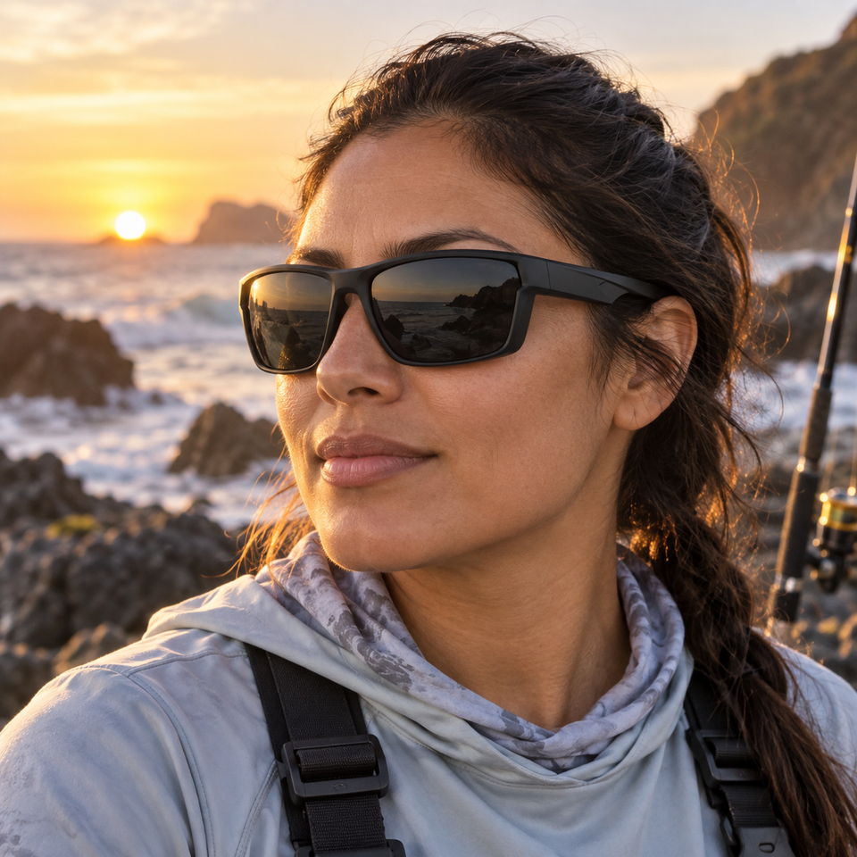 Angler wearing sunglasses by the water